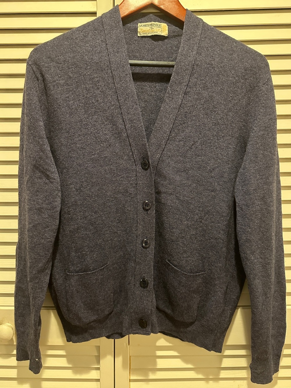 Vintage James Pringle Scottish Lambswool Cardigan Navy Wool Made Scotland Preppy